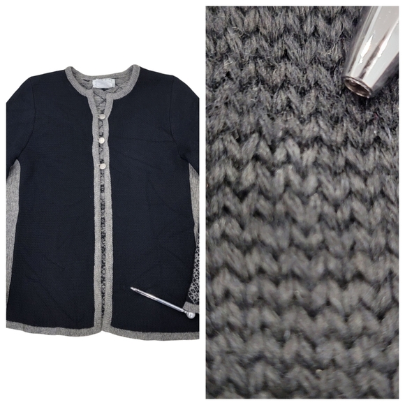 Handmade In Estonia 100% Wool Fair Isle Knit Cardigan Scandinavian Black Size S - Picture 16 of 17